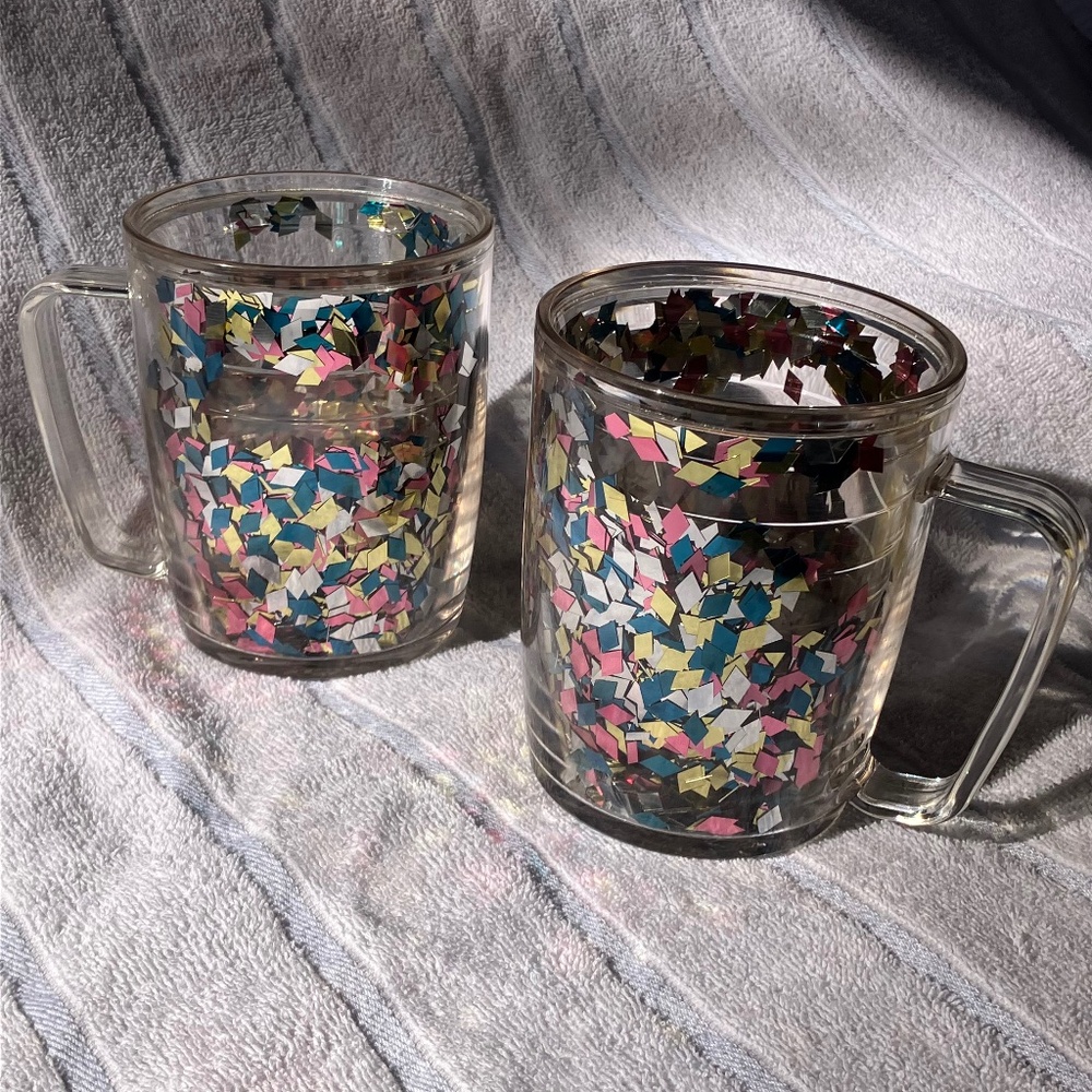 Vintage Tervis Tumbler RARE Glitter Confetti Set of 2 Double Wall Insulated Mugs